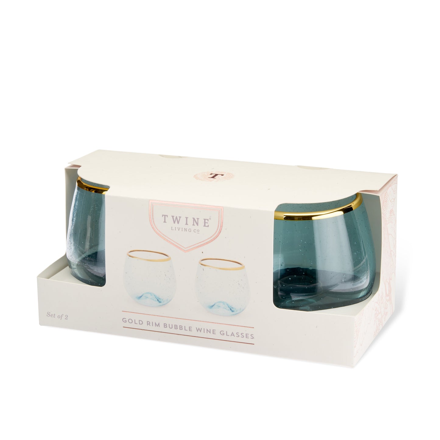 Aqua Bubble Stemless Wine Glasses and Gold Rim