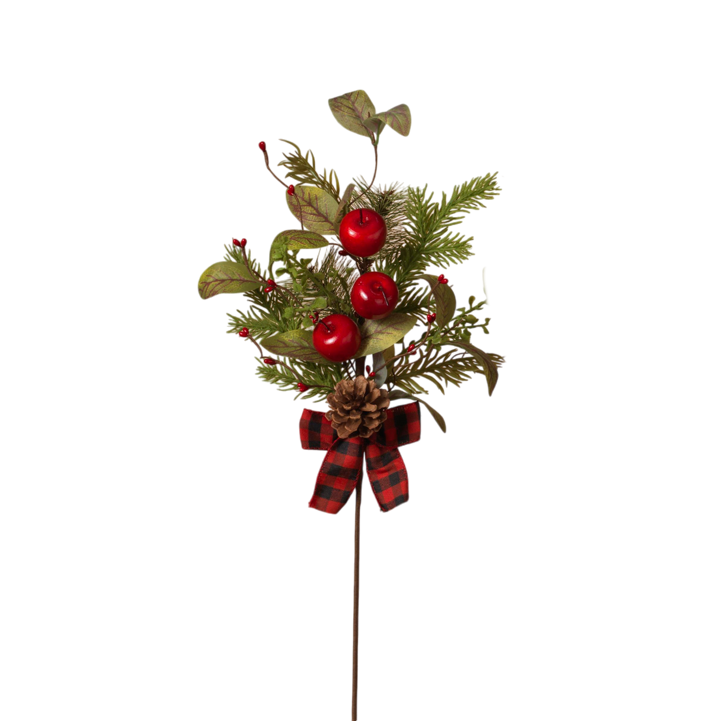 Pine and Berry Christmas Pick with Plaid Bow; red berries, pinecones, evergreen sprigs by The Country Christmas Loft on Tampa Home & Garden Store