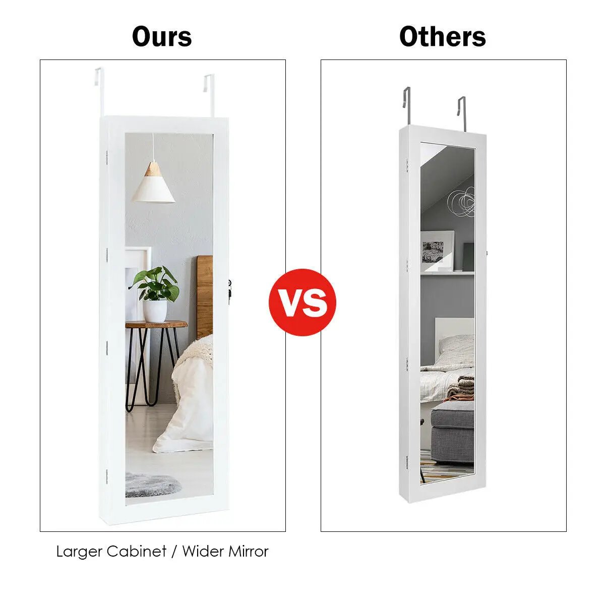Wall Mounted Lockable Mirror Jewelry Cabinet with LED Light - Tampa Home & Garden Store
