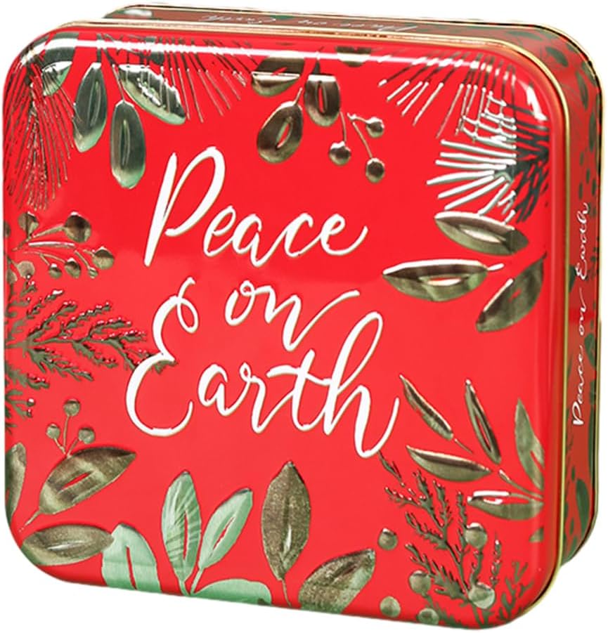 Lata de galletas cuadrada con relieve navideño - Paz en la Tierra