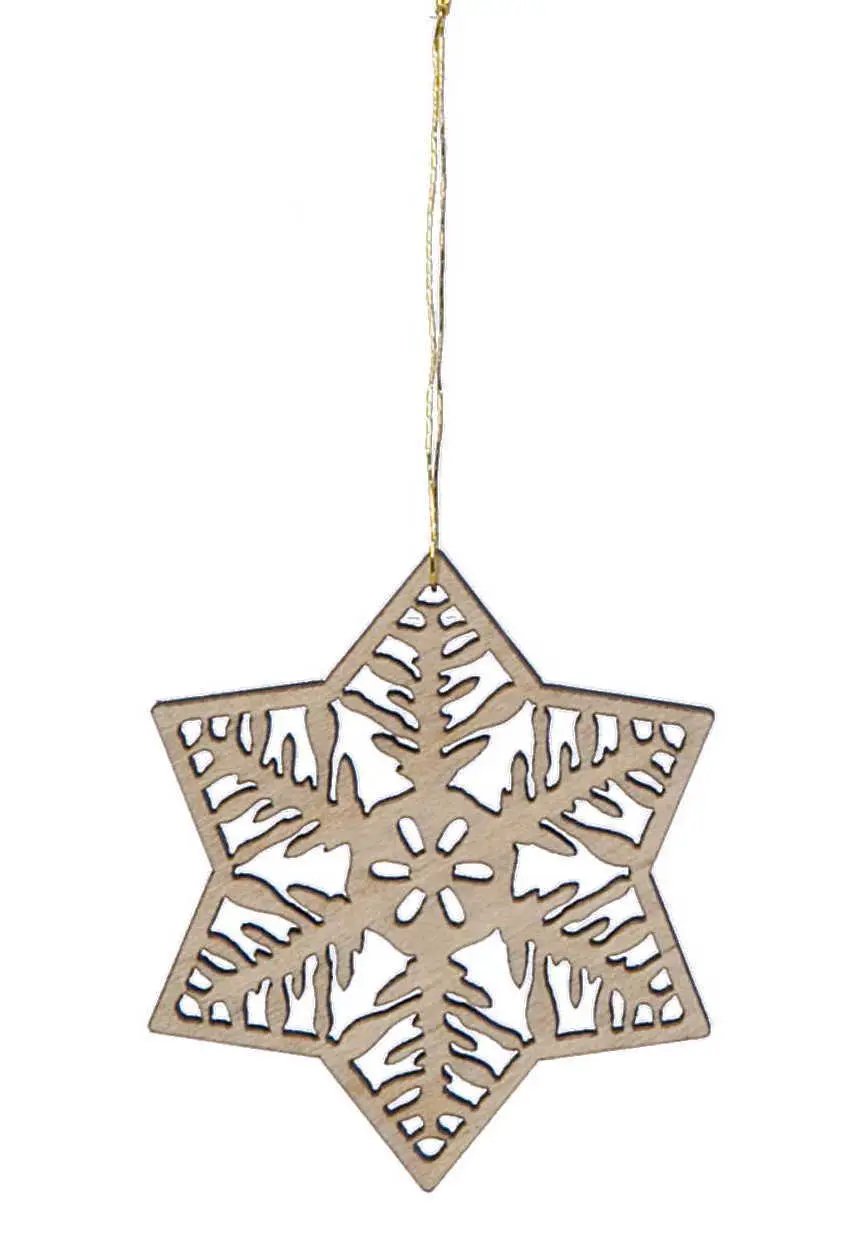 Laser cut wood snowflake ornament Style 2 from The Country Christmas Loft with gold string on Tampa Home & Garden Store