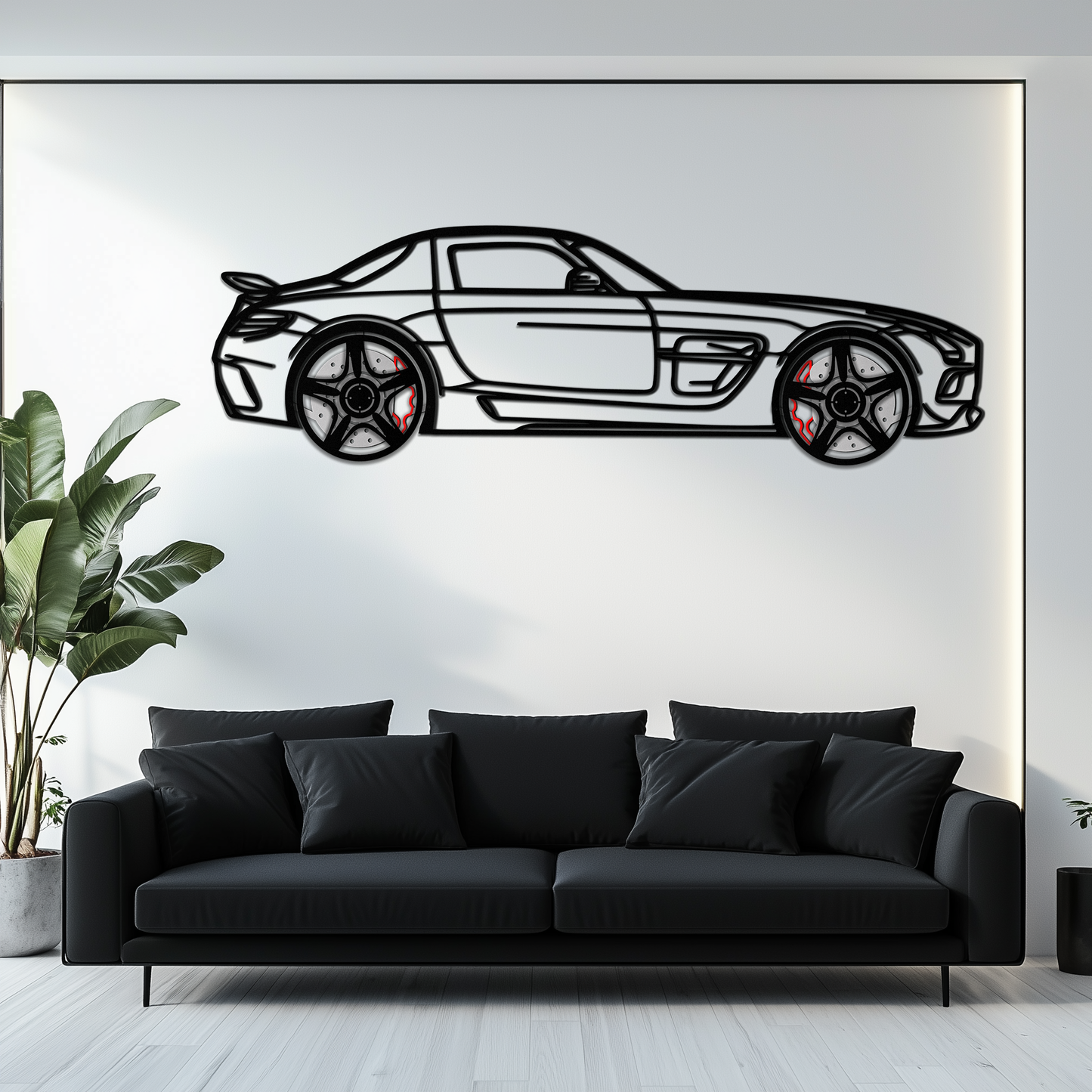 Mercedes SLS AMG Metal Wall Art – Rotating Wheel Car Silhouette • Luxury Automotive Decor • Perfect Gift for Car Lovers - KAFMEKA075