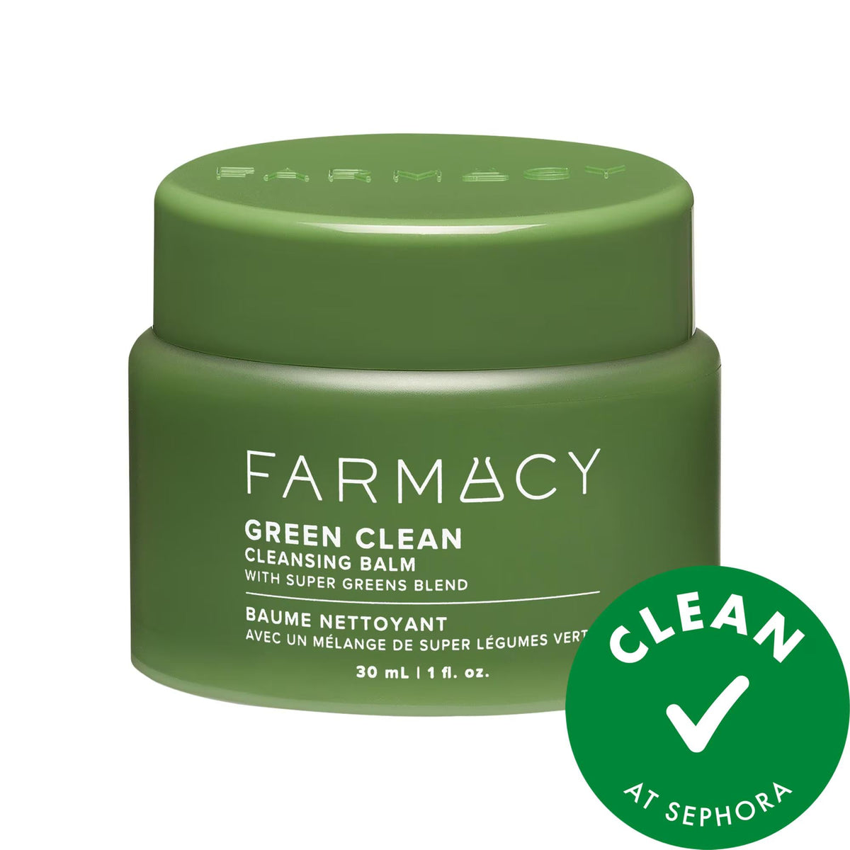 FARMACY Green Clean cleansing balm in green jar, 30 ml, with circular CLEAN sticker on Tampa Home & Garden Store