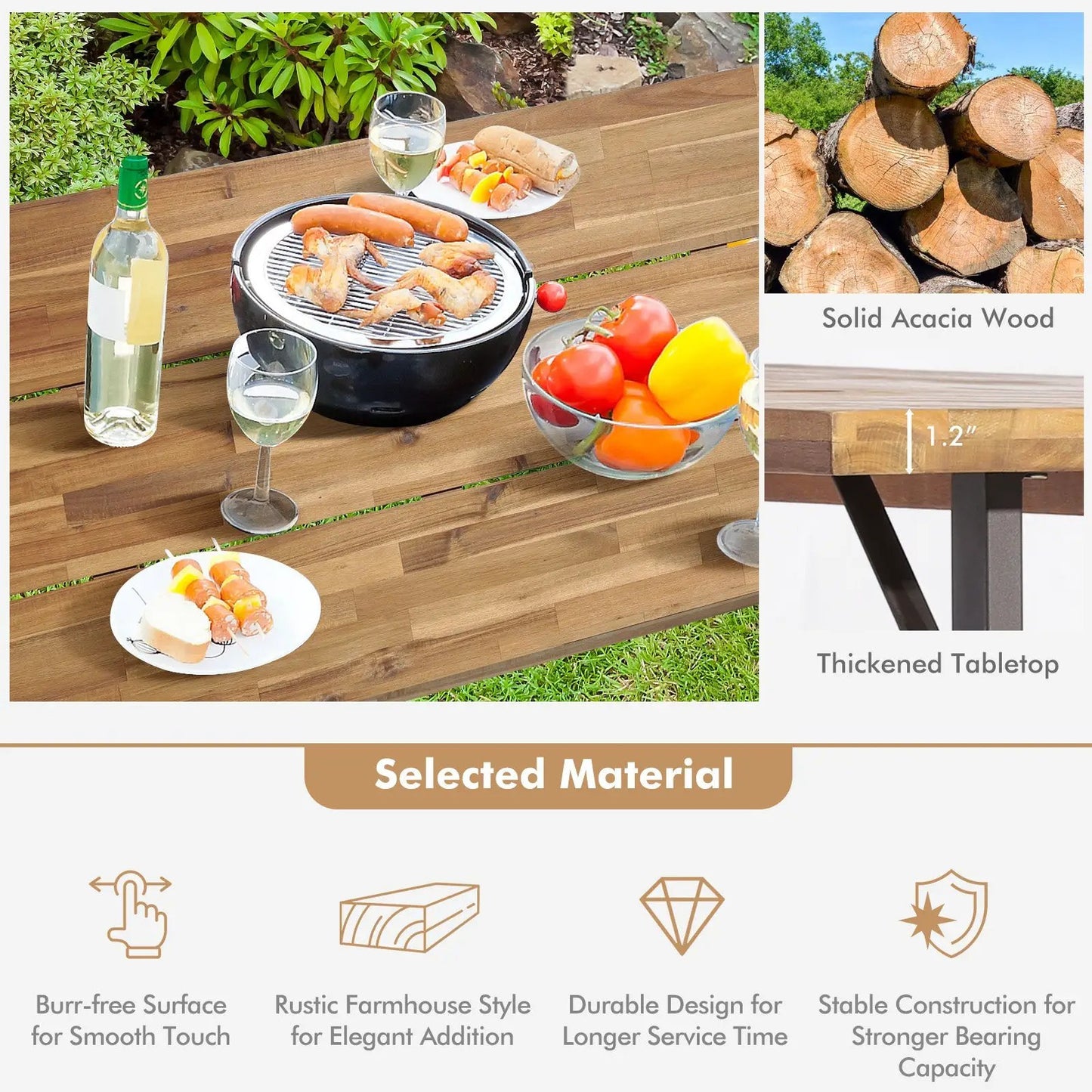 Six-Person DirectDeals outdoor dining set with solid acacia wood tabletop and umbrella hole on Tampa Home & Garden Store