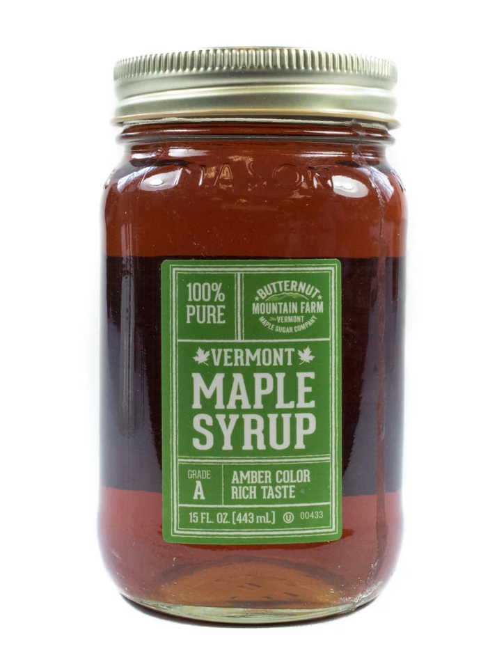 Sirop d'érable ambré de catégorie A du Vermont, bocal Mason de 425 ml (15 oz).