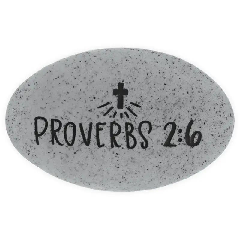 Proverb Stone gray speckled worry stone with Proverbs 2:6 and cross motif on Tampa Home & Garden Store