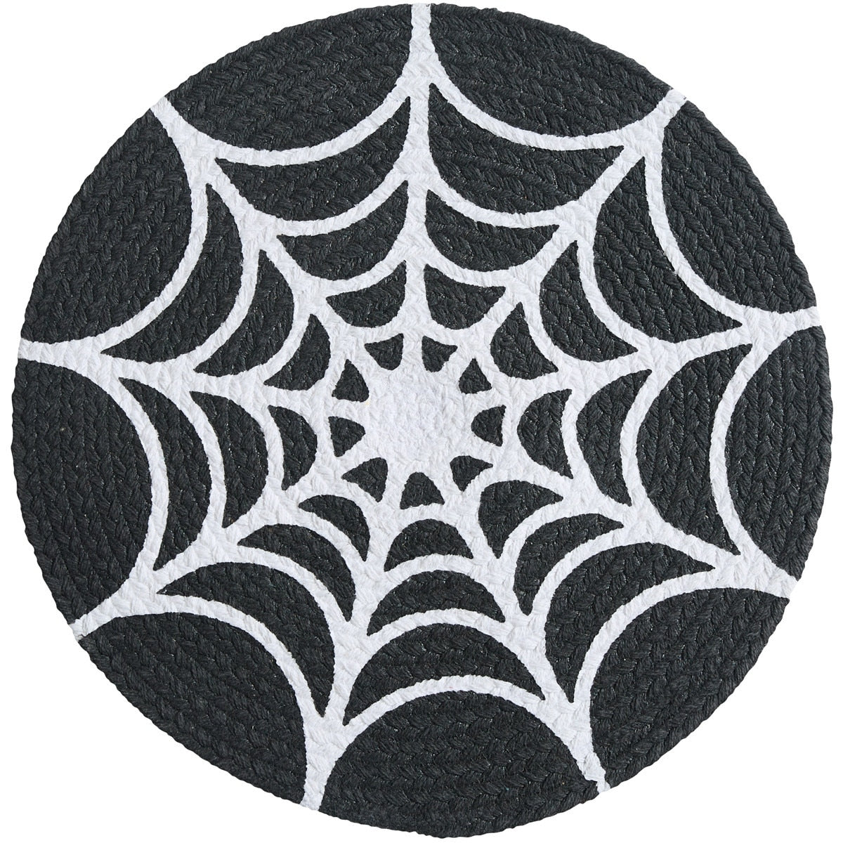 Spider Web Round Placemat black and white woven design The Country Christmas Loft on Tampa Home & Garden Store