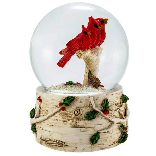 Cardinals With Tree Musical Water Globe - 100mm - Tampa Home & Garden Store