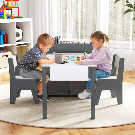 Kids Art Table and Chairs Set with 2 Chairs and Paper Roll - Tampa Home & Garden Store