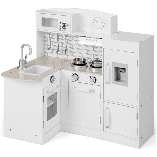 Kids Kitchen Playset Conor Kitchen Toy with Realistic Microwave and Oven Stove-White - Tampa Home & Garden Store