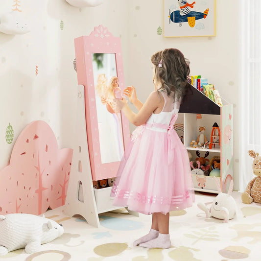 Kids Jewelry Cabinet Pink with Full-Length Mirror by DirectDeals, pink kids armoire on Tampa Home & Garden Store