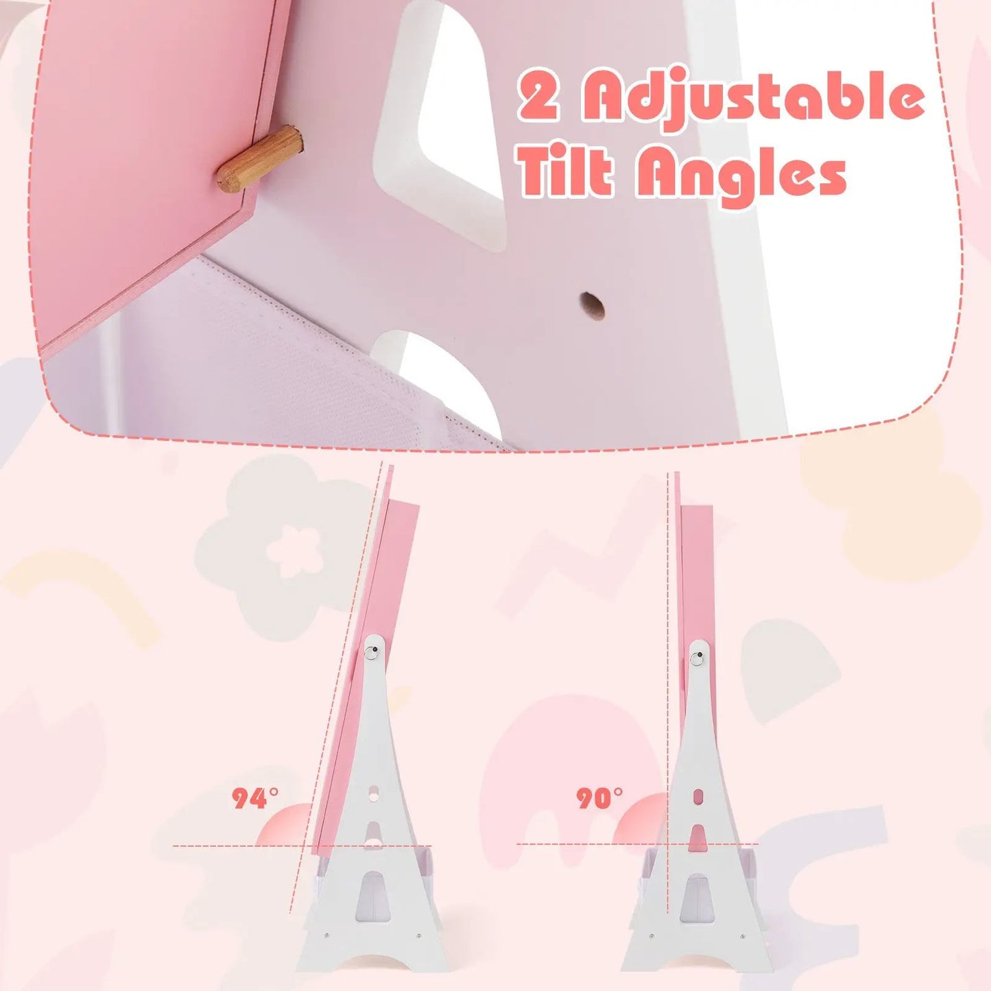 Pink kids jewelry cabinet with full-length mirror, foldable legs, 2 adjustable tilt angles on Tampa Home & Garden Store