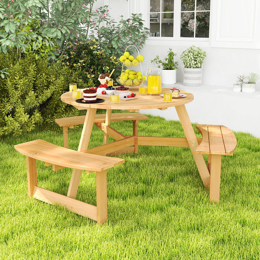 Kids Outdoor Wooden Picnic Table and Bench Set with Umbrella Hole-Natural - Tampa Home & Garden Store