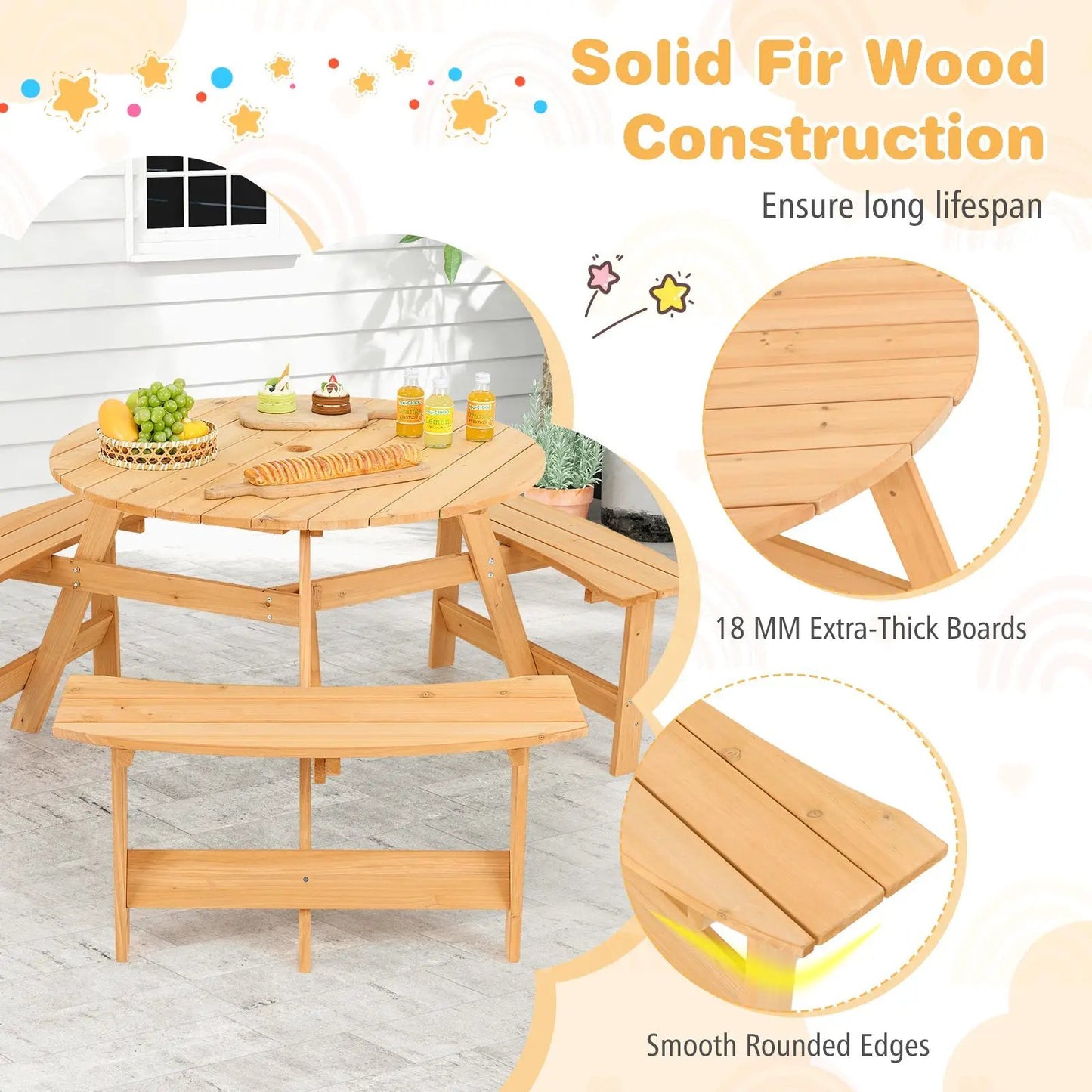 Wooden picnic table and bench set with umbrella hole in solid fir wood DirectDeals on Tampa Home & Garden Store