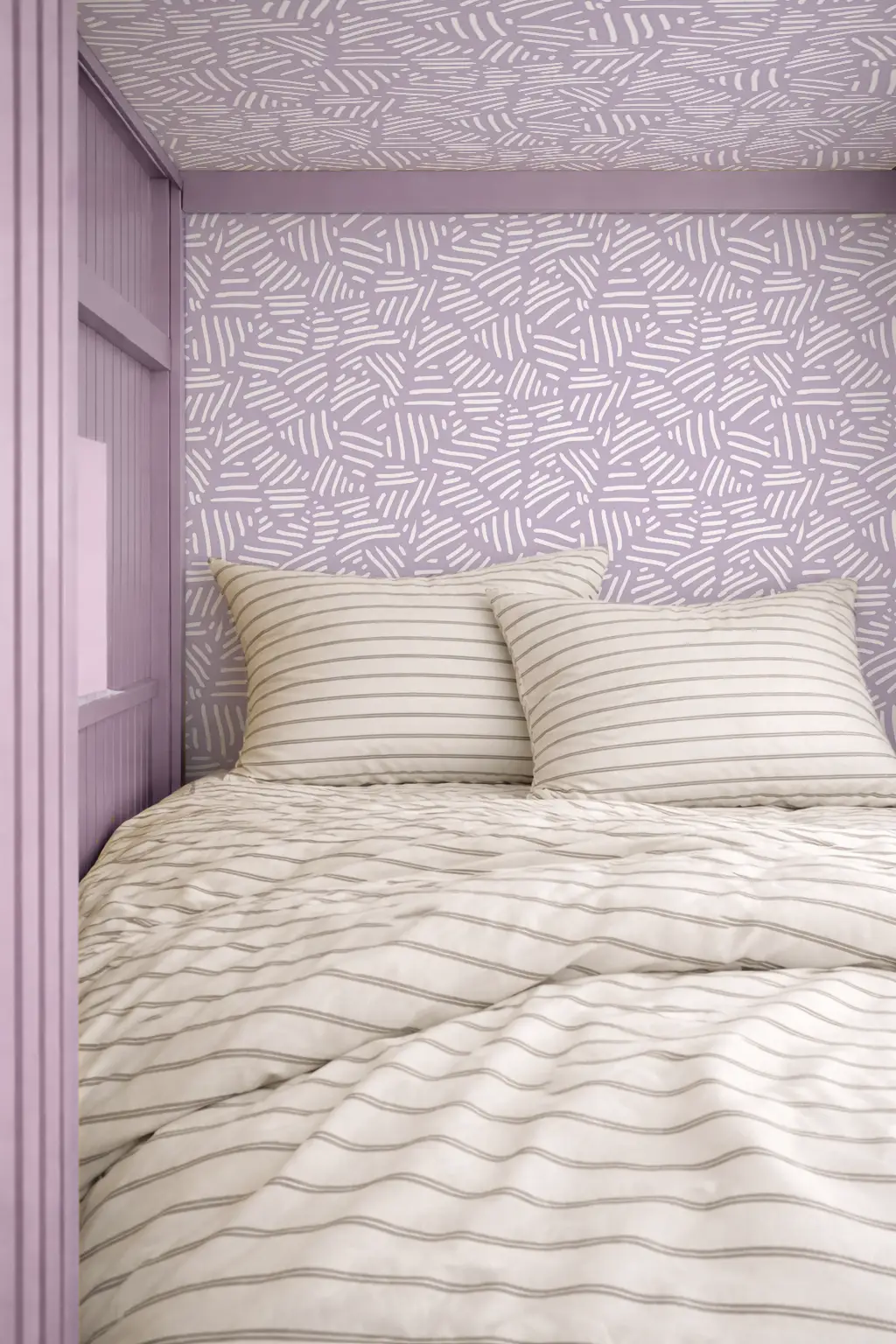 Wallpaper Simple Stripes Lavender on walls, white striped pattern, Samantha Santana Creative on Tampa Home & Garden Store