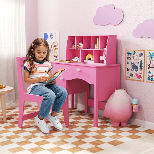 Kids pink study desk and chair set with hutch storage by DirectDeals on Tampa Home & Garden Store