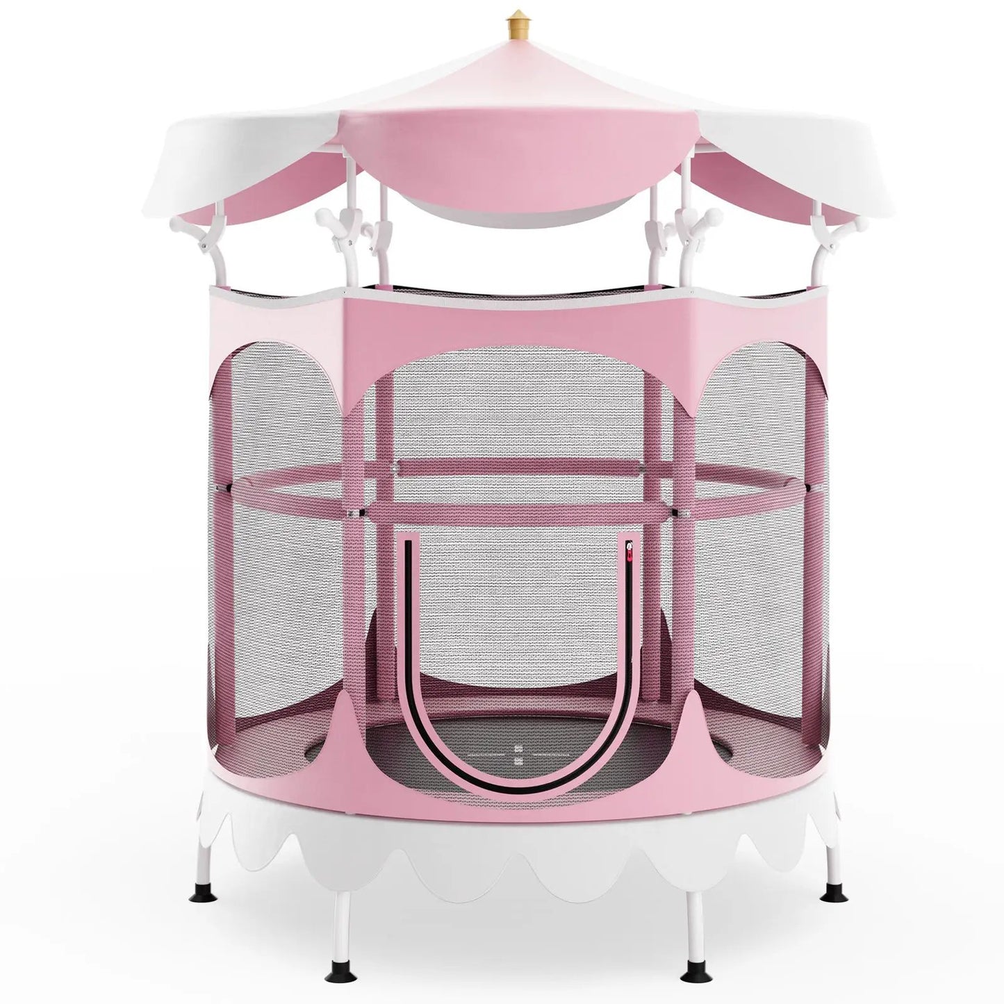 64 Inch Kids Trampoline with Detachable Canopy and Safety Enclosure Net-Orange - Tampa Home & Garden Store