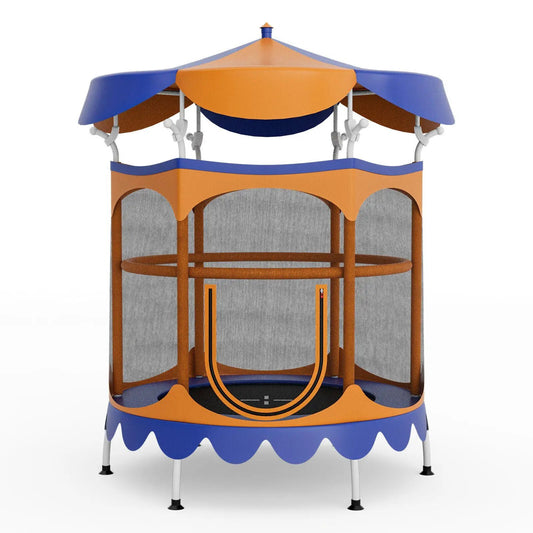 64 Inch Kids Trampoline with Canopy and Safety Net in orange and blue by DirectDeals on Tampa Home & Garden Store