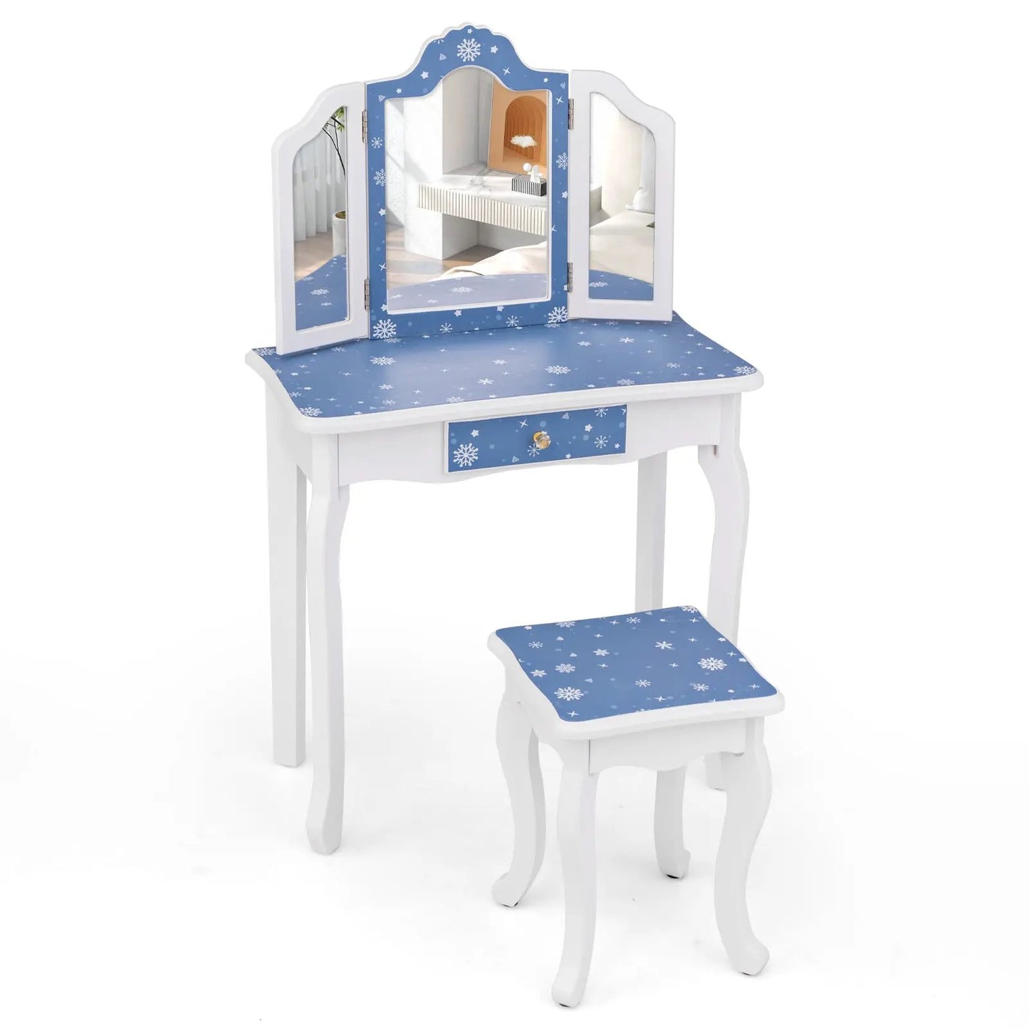 Princess pretend makeup table and stool set with blue snowflake top DirectDeals on Tampa Home & Garden Store