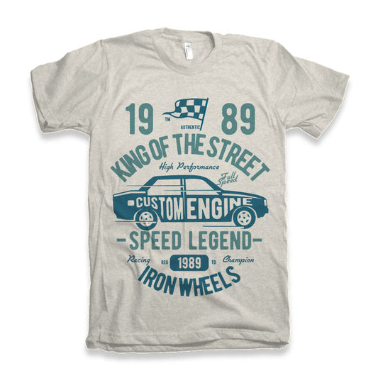 King Of The Street men's bamboo viscose/organic cotton graphic tee with teal car print gray on Tampa Home & Garden Store