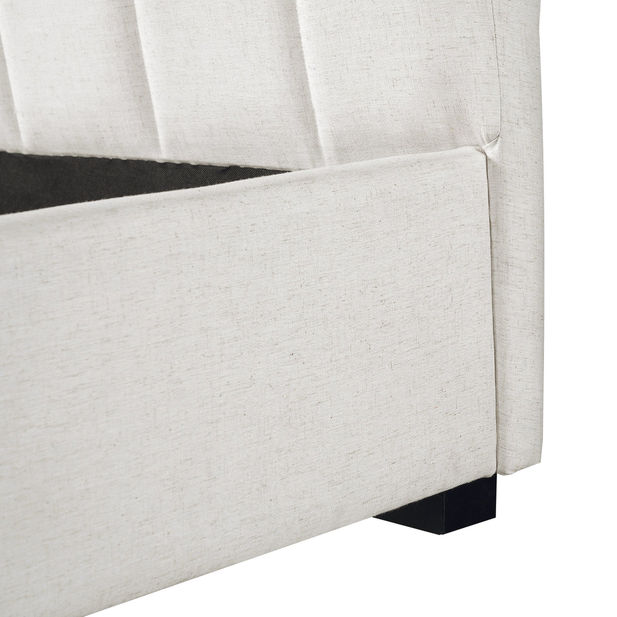 King-size upholstered bed frame in beige linen with black plinth base by HouseOfZazla on Tampa Home & Garden Store