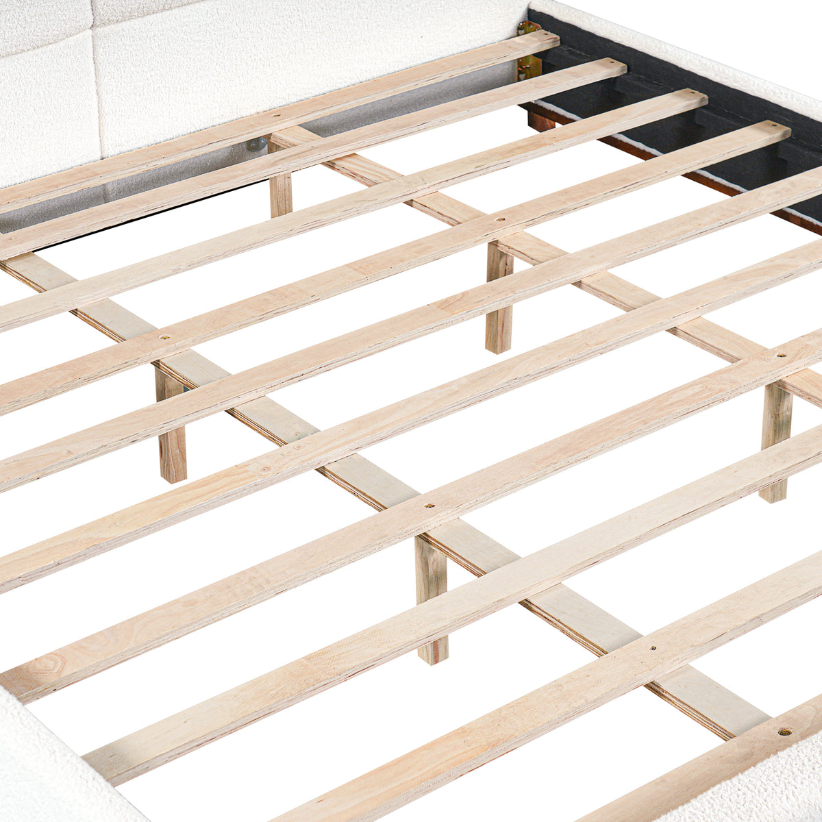 King size upholstered bed frame with slat support in white and walnut by HouseOfZazla on Tampa Home & Garden Store
