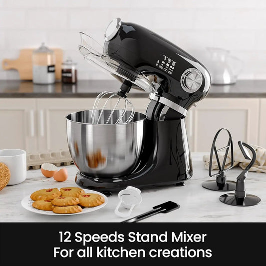 Kismile 5.5-Quart Stand Mixer in black with stainless steel bowl, 12 speeds, whisk attachment on Tampa Home & Garden Store