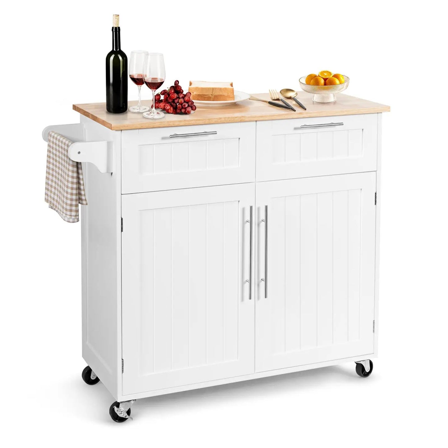 Heavy Duty Rolling Kitchen Cart with Drawer white cabinet and wood butcher block top on Tampa Home & Garden Store