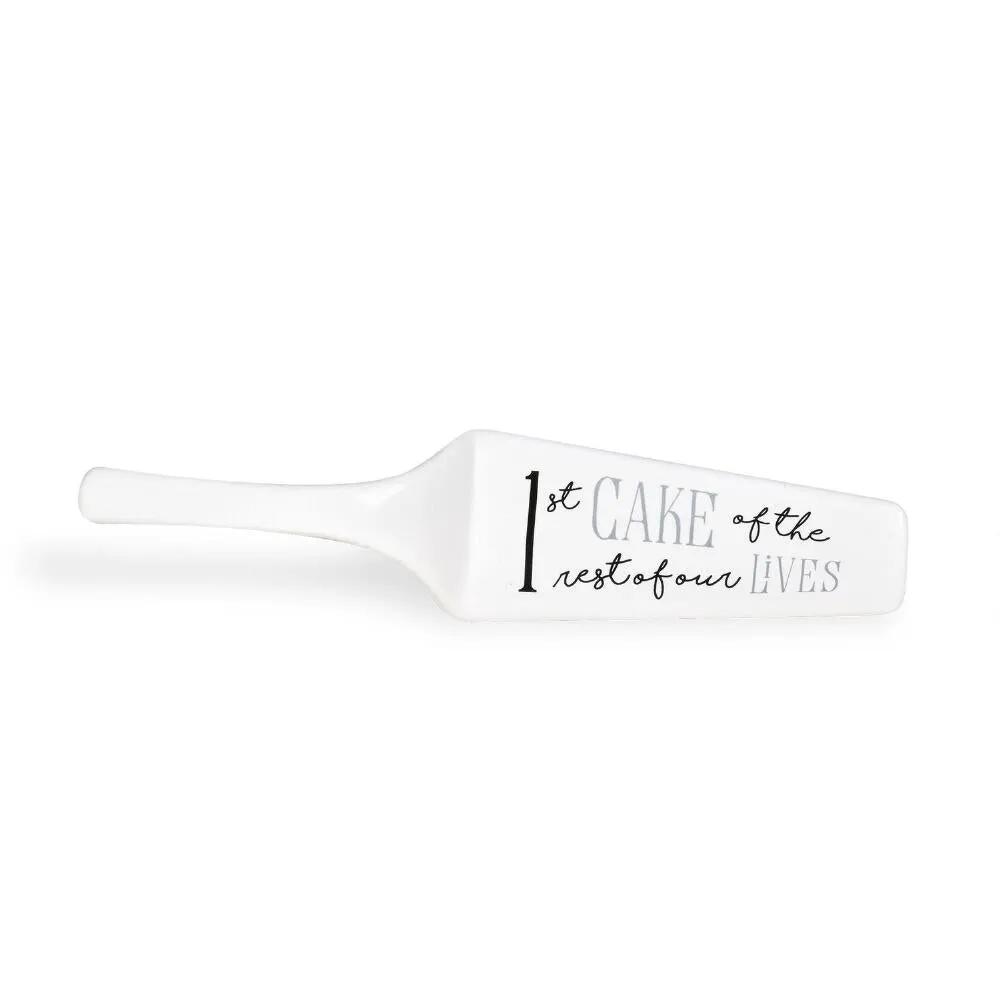 Cake server white stoneware with black script 1st cake of the rest of our lives on Tampa Home & Garden Store