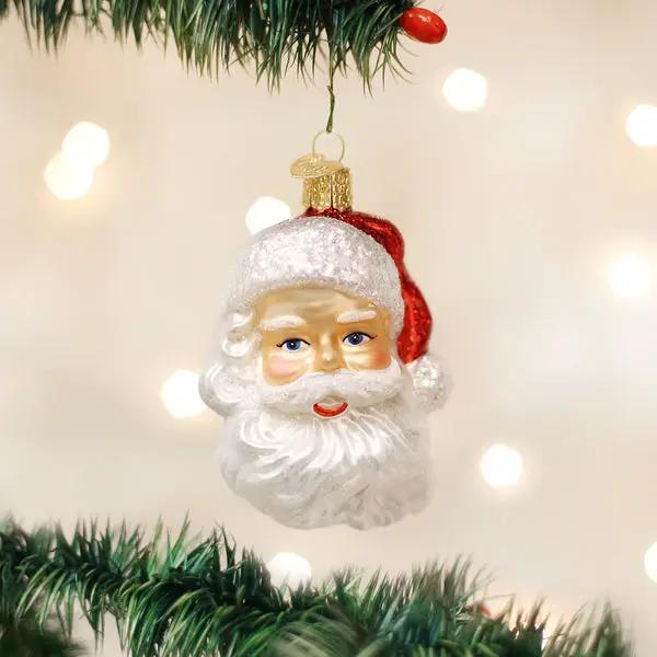 Mid Century Santa Head Glass Ornament in red hat and white beard The Country Christmas Loft on Tampa Home & Garden Store