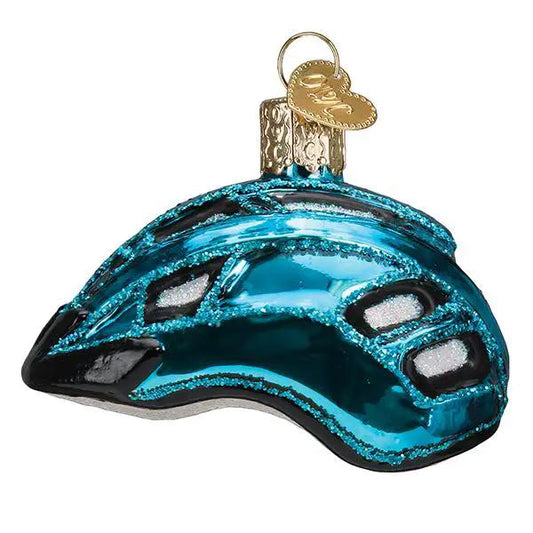 Bike helmet Christmas ornament in blue turquoise glitter for sports decor on Tampa Home & Garden Store