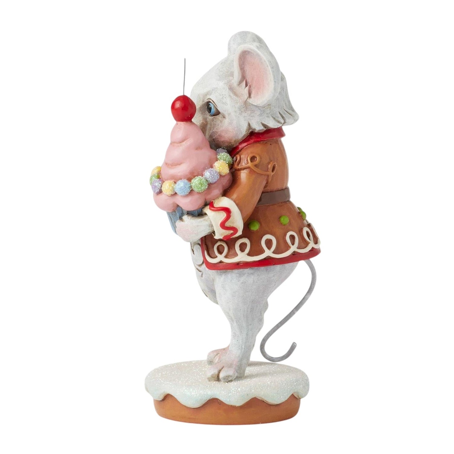 Gingerbread Mouse Figurine Boy with pink ice cream and pastel beads on snow base on Tampa Home & Garden Store