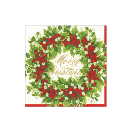 Holly and Berry Wreath Cocktail Napkins green holly leaves red berries design on Tampa Home & Garden Store