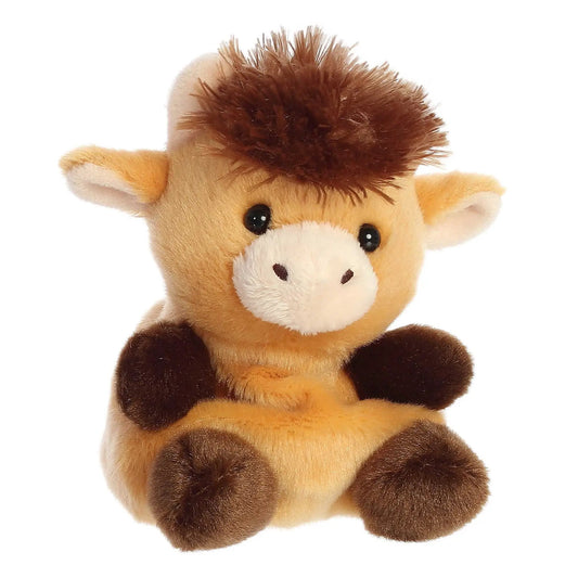 Hubert Highland Cow Palm Pal plush toy, tan and cream fur, by The Country Christmas Loft on Tampa Home & Garden Store