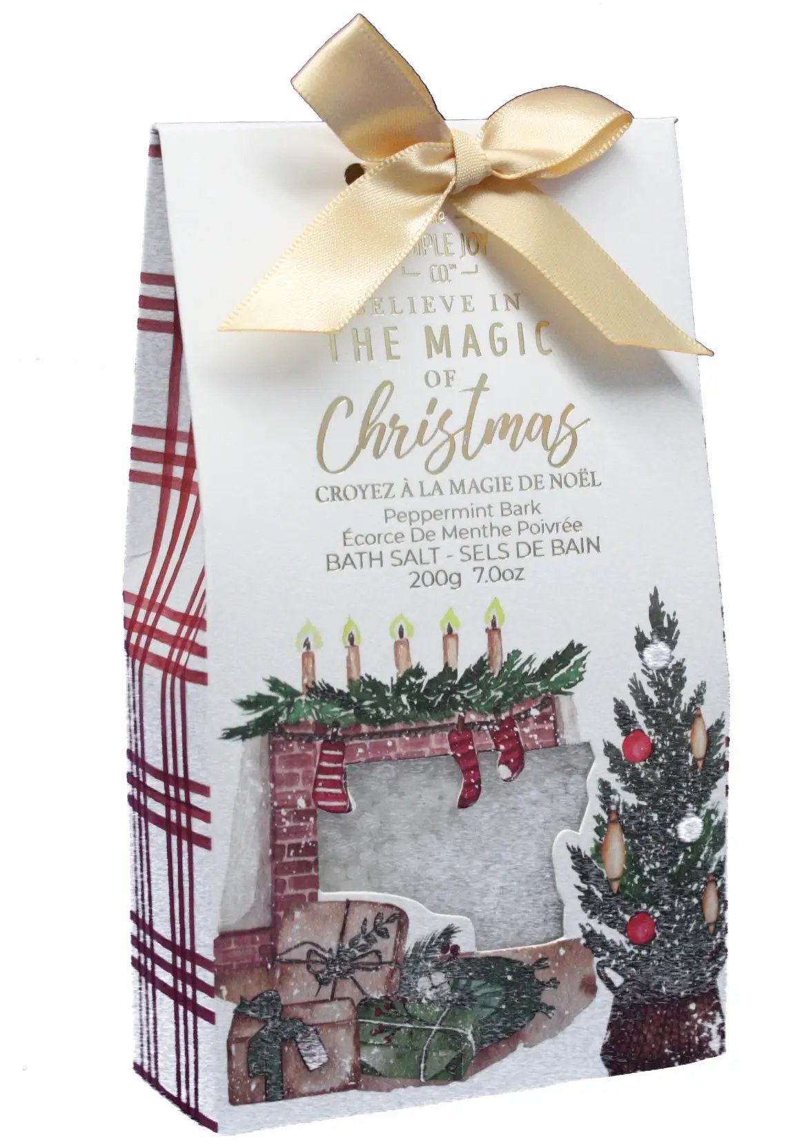 Peppermint Bark Bath Salts Gift Box Country Christmas Loft white box with gold bow fireplace on Tampa Home & Garden Store