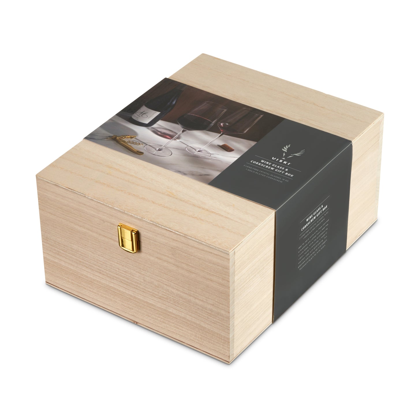 Crystal Wine Glasses and Gold Corkscrew Gift Set
