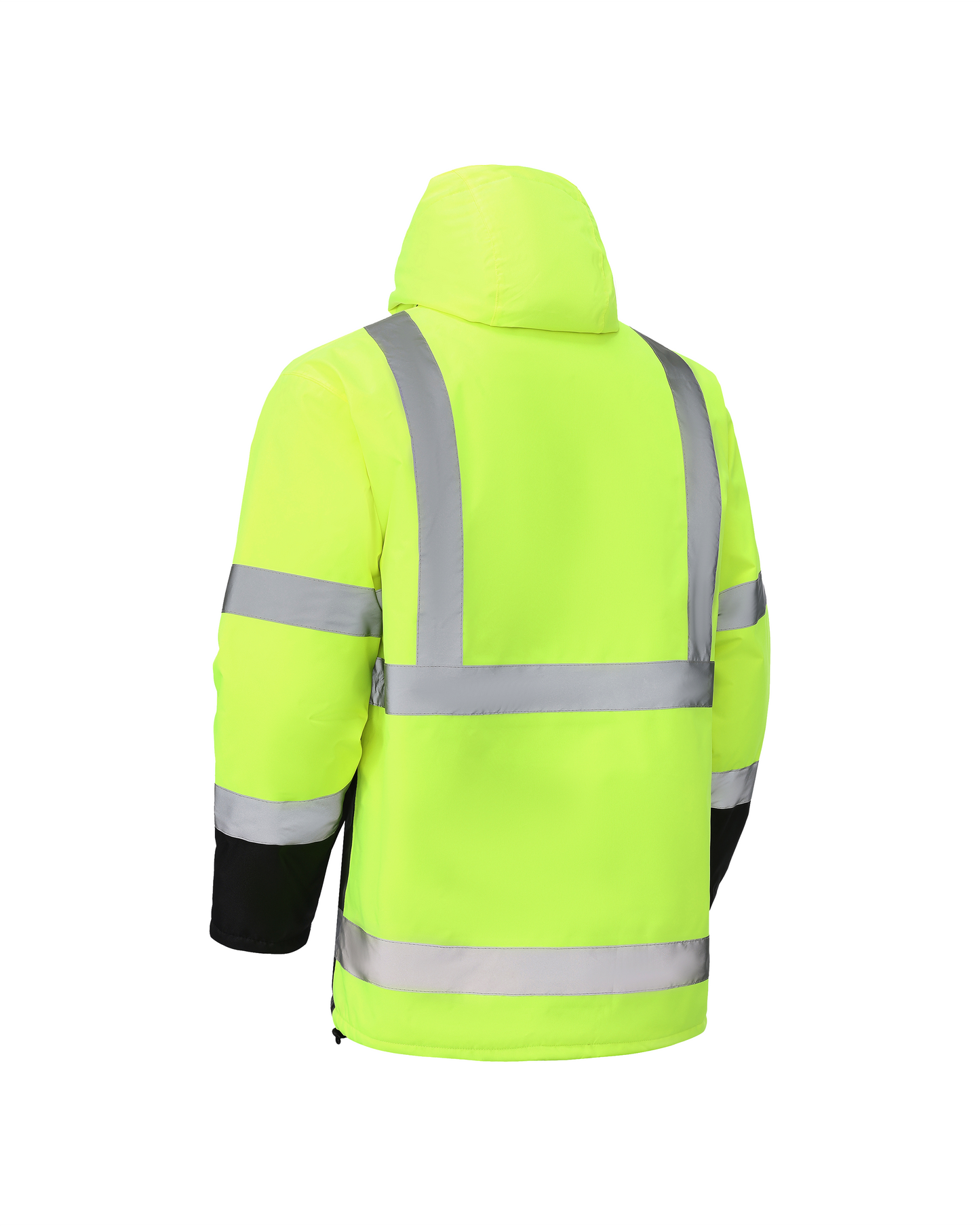 Kiwi high-visibility hooded jacket ANSI Class 3 in neon yellow with reflective silver bands on Tampa Home & Garden Store