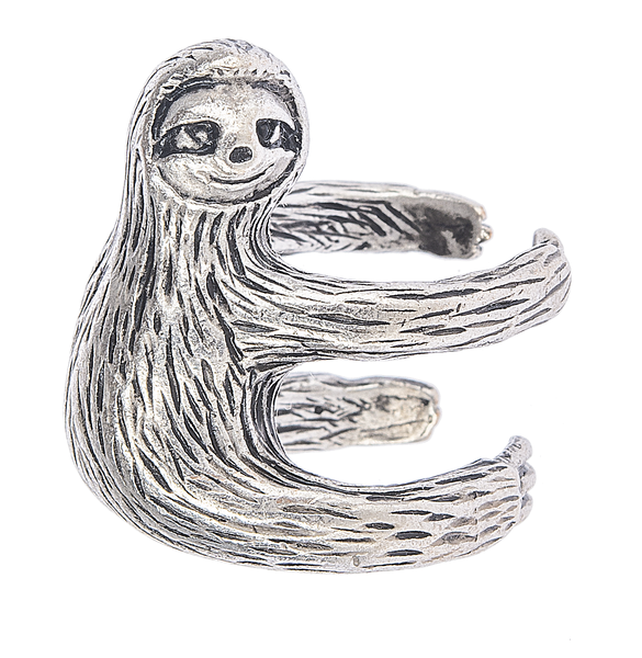 Get a Grip Sloth Charm, silver tone metal charm with curled arms on Tampa Home & Garden Store