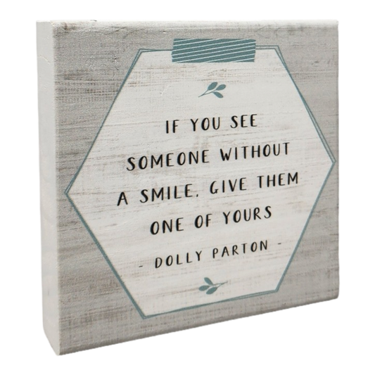 Small Talks Sign wooden hexagon plaque with Dolly Parton quote on weathered whitewash background on Tampa Home & Garden Store