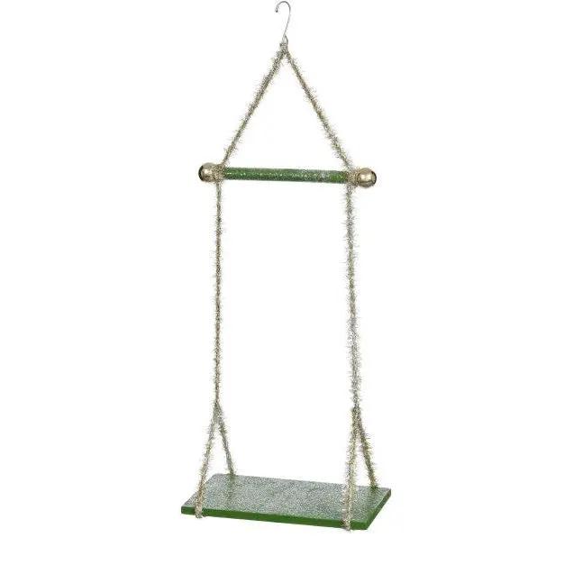 Double Elf Swing Figurine green platform with glittery silver rope for holiday decor on Tampa Home & Garden Store