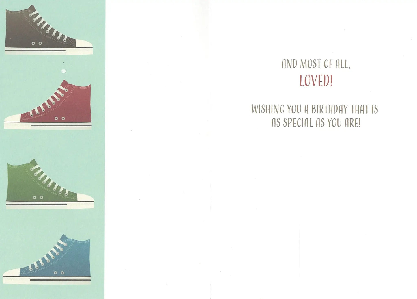 Birthday greeting card for grandson with sneaker collage on left and message on right on Tampa Home & Garden Store