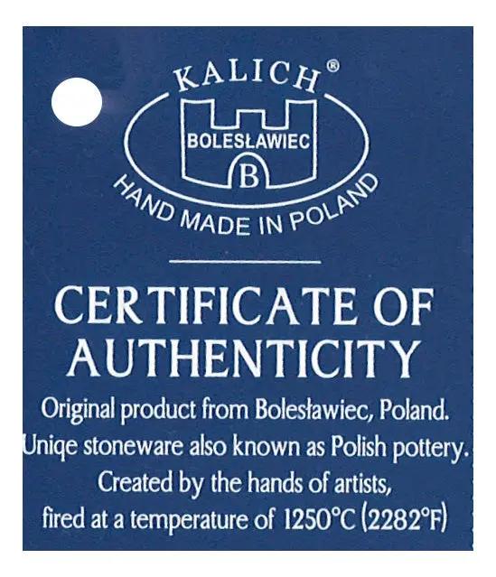 Rocking Horse Ornament certificate of authenticity blue label featuring Kalich Boleslawiec on Tampa Home & Garden Store