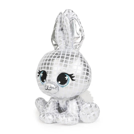 BG Night Bunny Plush with silver glitter collar, metallic grid fur, blue eyes on Tampa Home & Garden Store