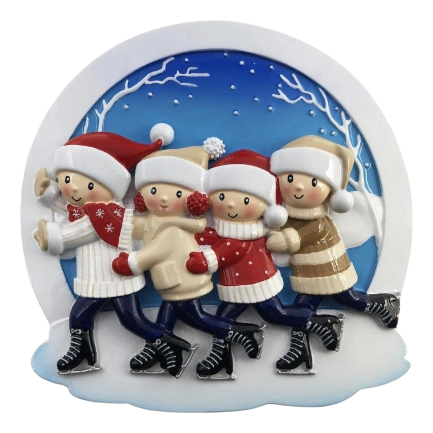 Ornement Famille de 4 patineurs sur glace