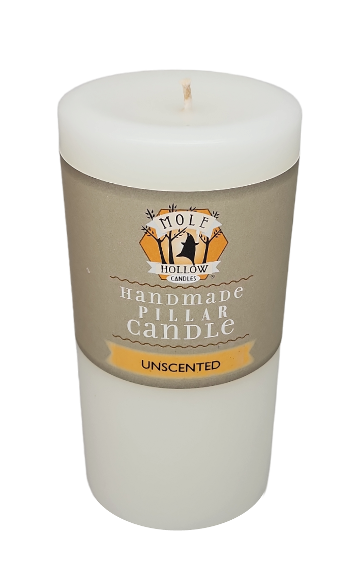 Mole Hollow handmade pillar candle Stark White unscented on Tampa Home & Garden Store