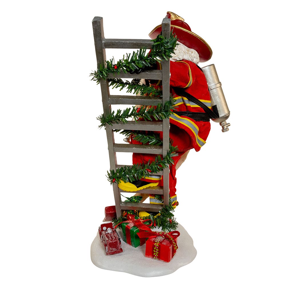 Fabriche Bombero Papá Noel en Escalera - 11.5 pulgadas