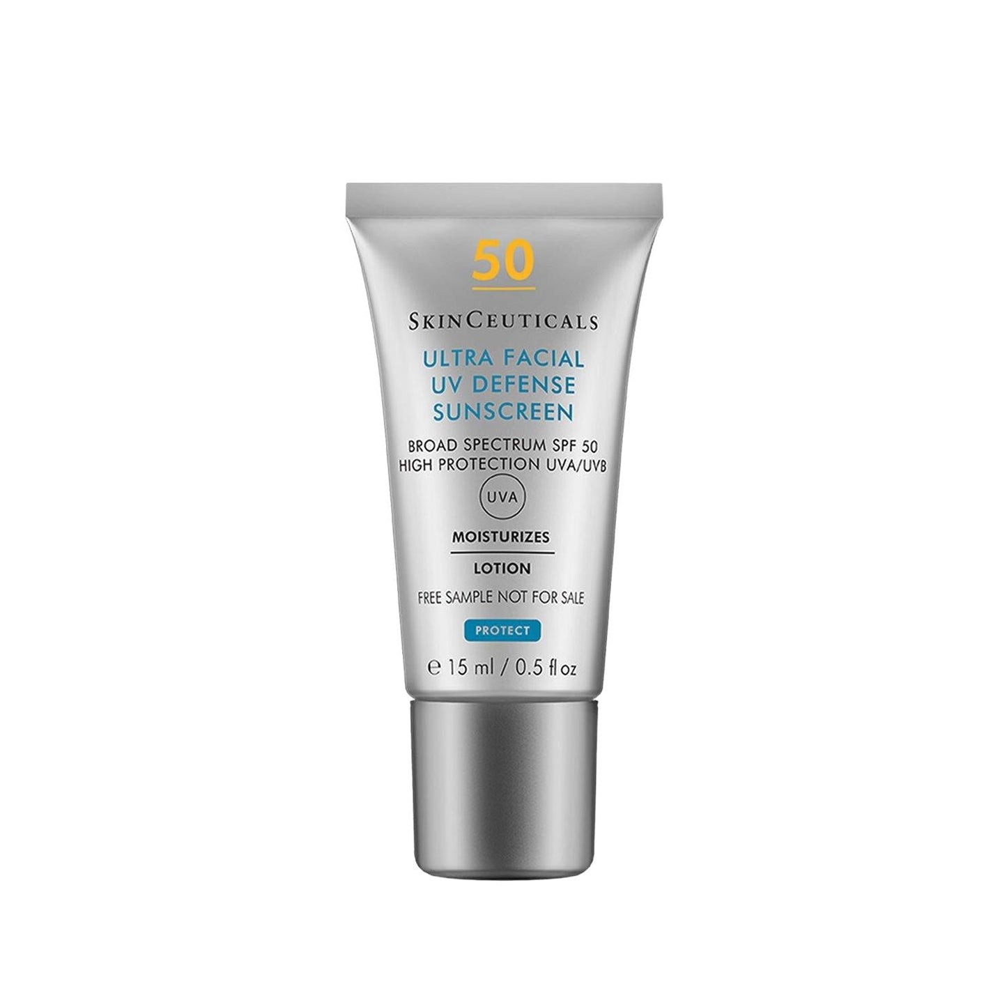 SkinCeuticals Ultra Facial UV Defense SPF50+ sunscreen tube, 15 ml, silver packaging on Tampa Home & Garden Store