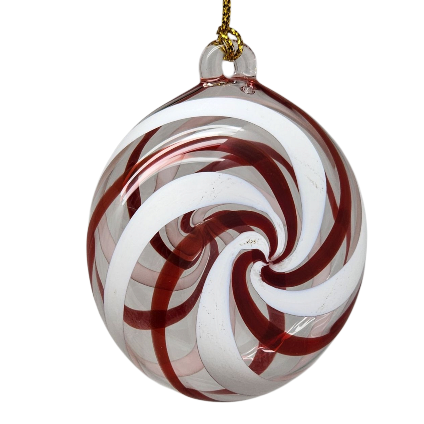 Peppermint Swirl Handmade Egyptian Glass Ornament red white spiral finish on Tampa Home & Garden Store
