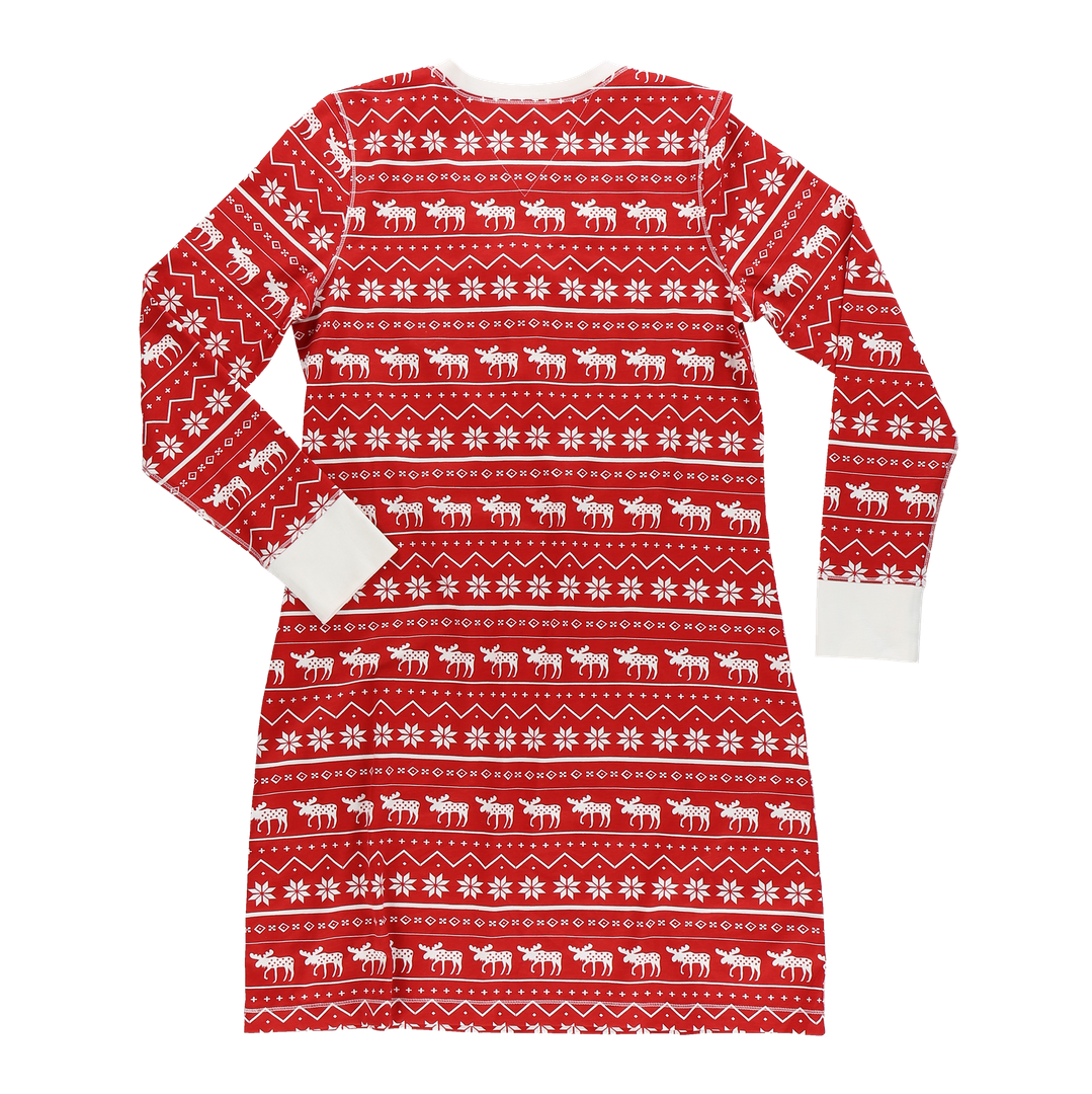Nordic Moose Nightshirt red and white 100% cotton long-sleeve nightshirt on Tampa Home & Garden Store