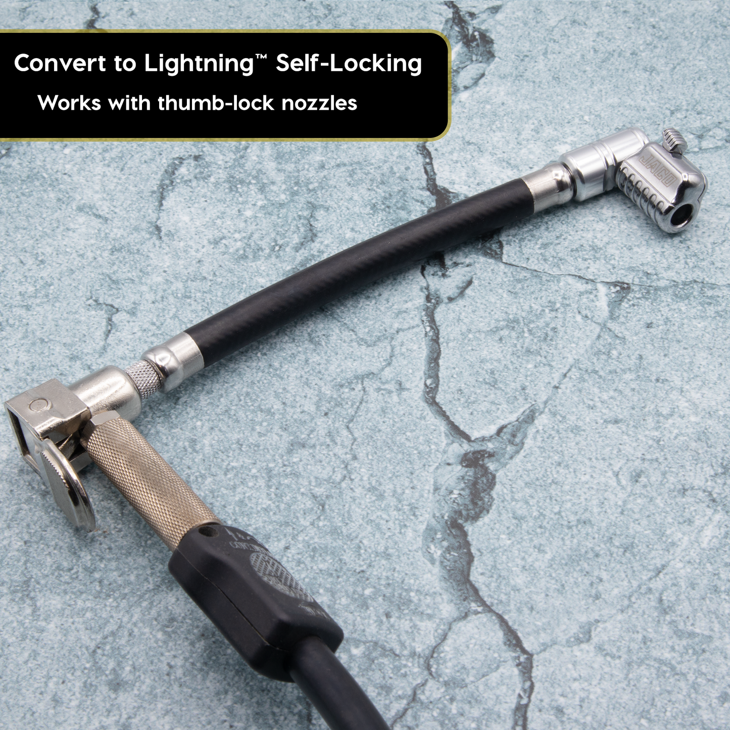 Boquilla autoblocante para extensión de manguera de inflado de neumáticos Lightning L2X | Adaptador de manguera de aire con bloqueo patentado para infladores de neumáticos (flujo abierto)